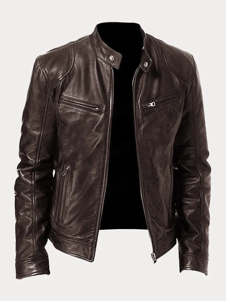 Brown Leather Racer Jacket for men