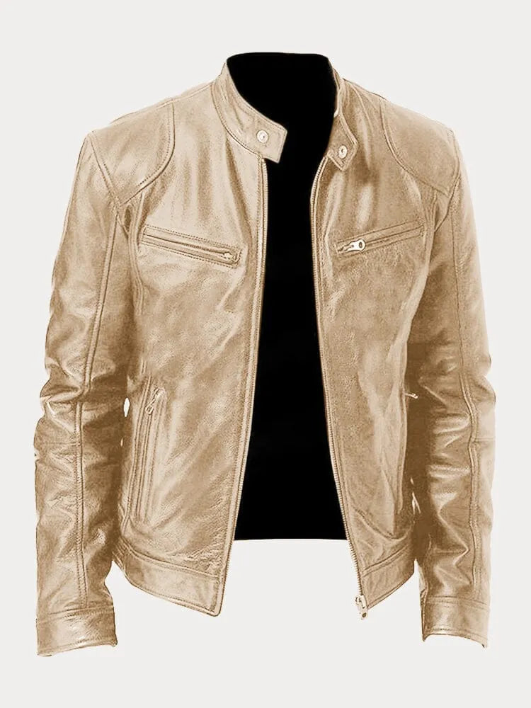 Gold Leather Racer Jacket for men