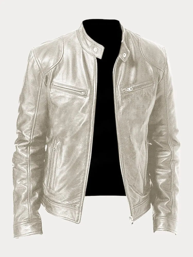 Silver Leather Racer Jacket for men