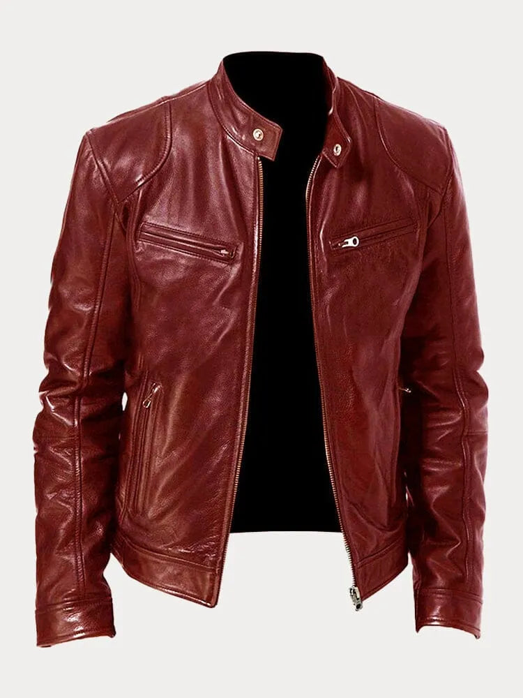 Burgundy Leather Racer Jacket for men