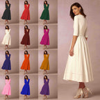 Womens A line midi dress color chart, with a back view in White
