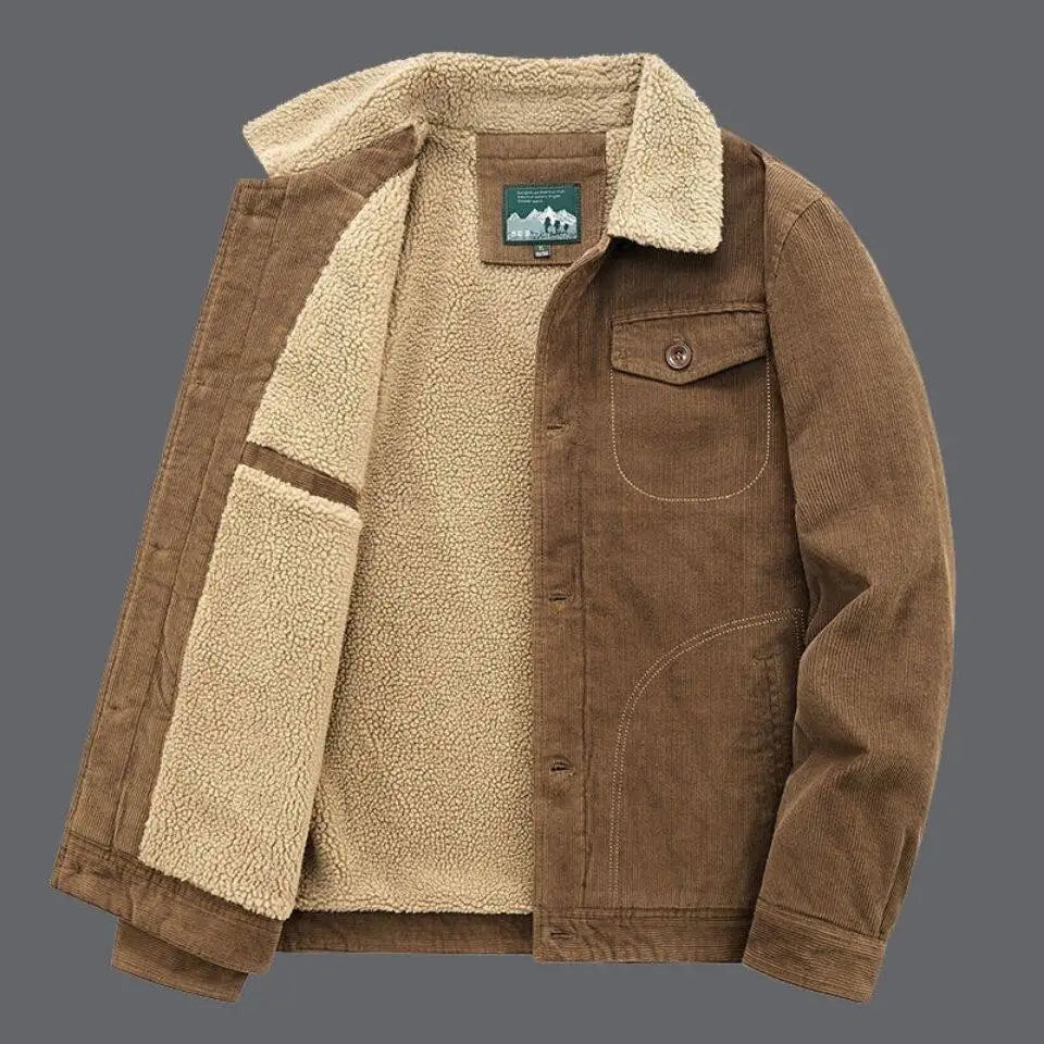 Brown Sherpa Lined Corduroy Jacket for men