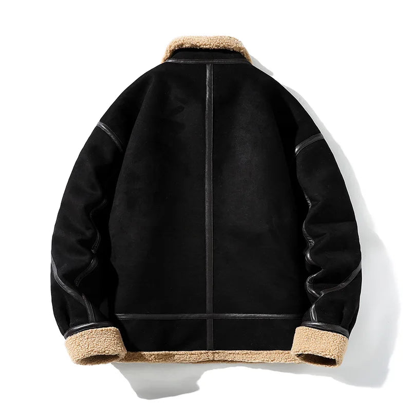 Notch Lapel Suede Aviator Jacket with Shearling Lining
