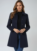 Womens A-line coat in Navy, front view
