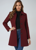 Womens A-line coat in Burgundy, front view