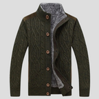 Green fleece Lined Cable Knit Cardigan for Men
