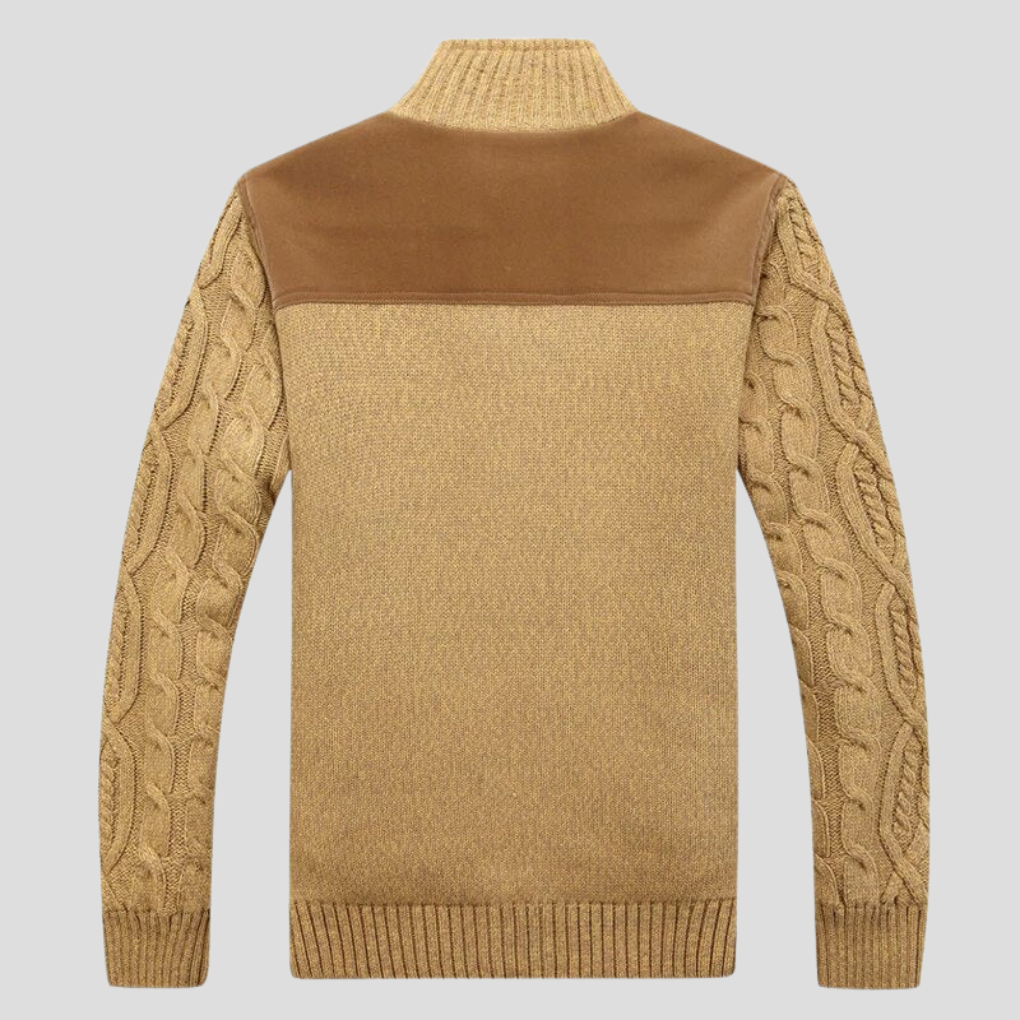 Fleece Lined Cable Knit Cardigan for Men