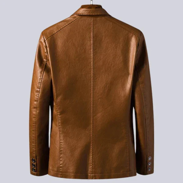 Notch Lapel Leather Blazer with Patch Pockets