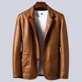 Notch Lapel Leather Blazer with Patch Pockets