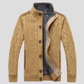 Beige fleece Lined Cable Knit Cardigan for Men