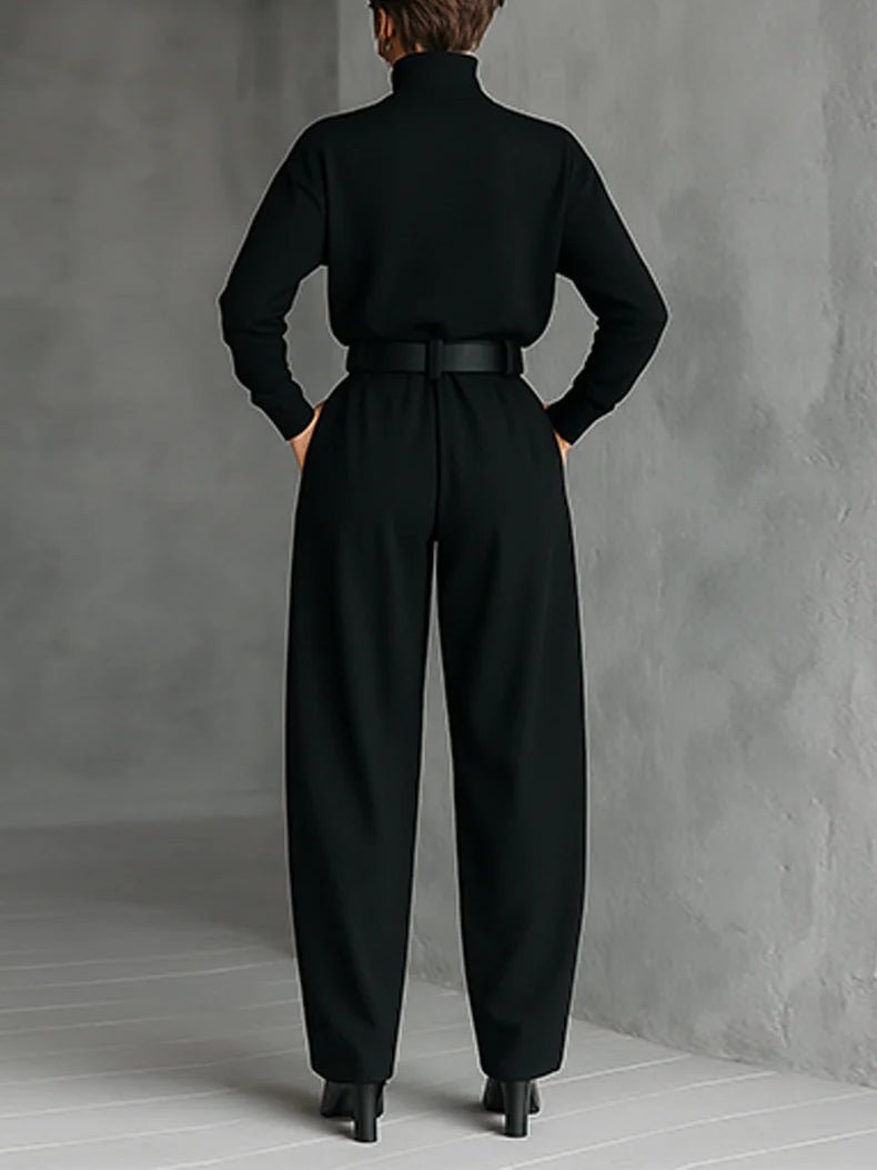 Womens two-piece set in Black, back view