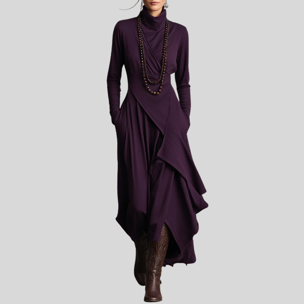 Womens maxi dress in Purple, front view on gray background