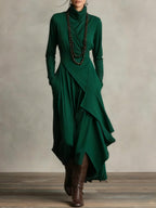 Womens maxi dress in Green, front view with hand in pocket