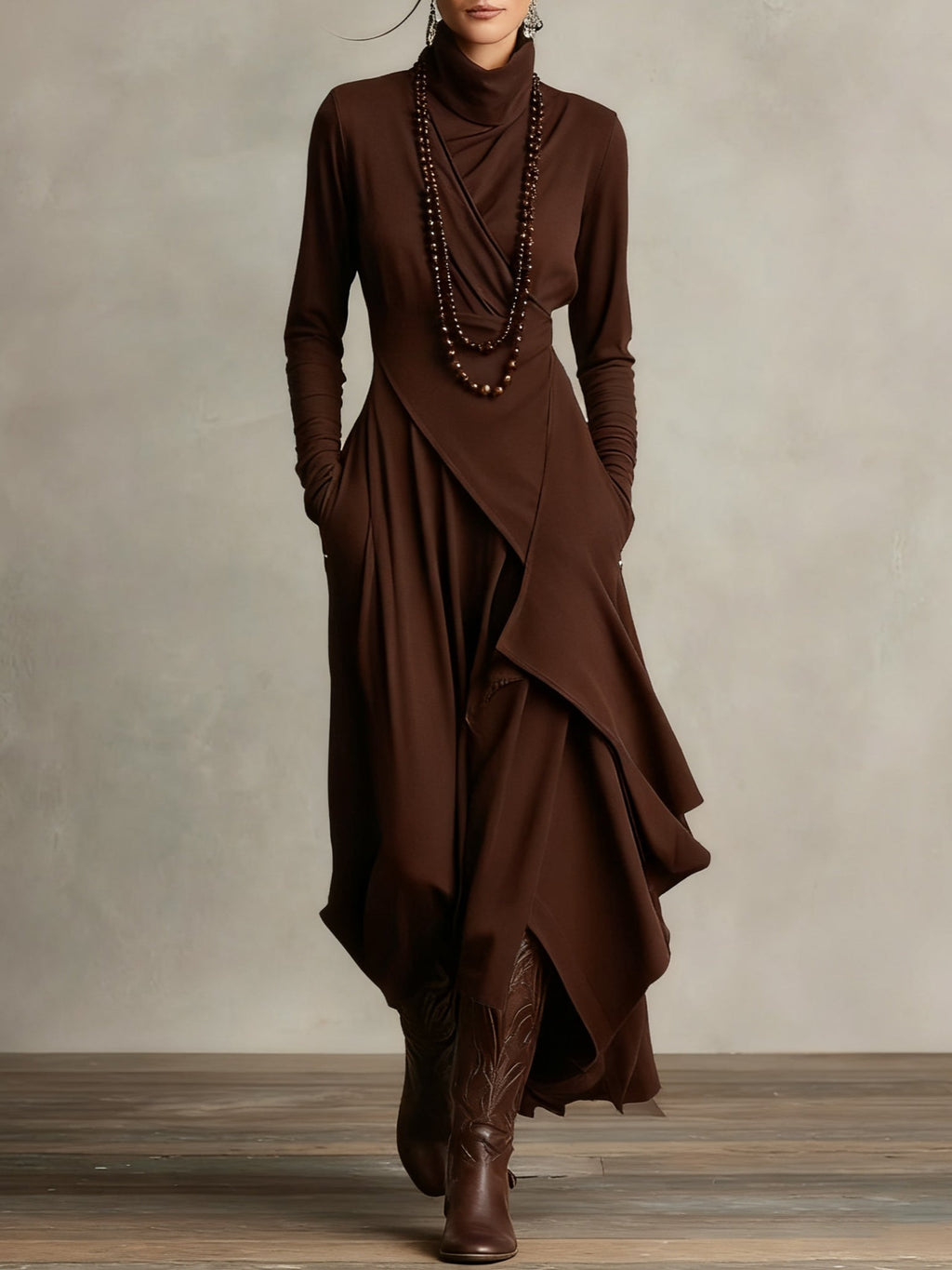 Womens maxi dress in Brown, front view
