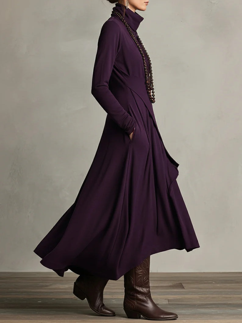 Womens maxi dress in Purple, side view walking