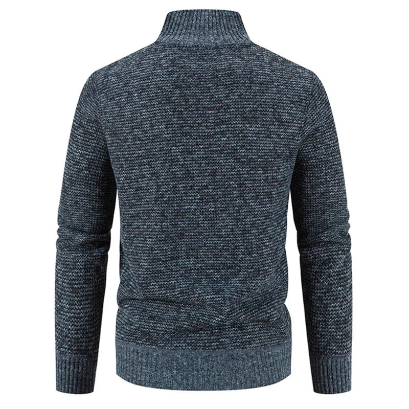 Mens quilted jacket in Blue, back view of the knit sleeves and body