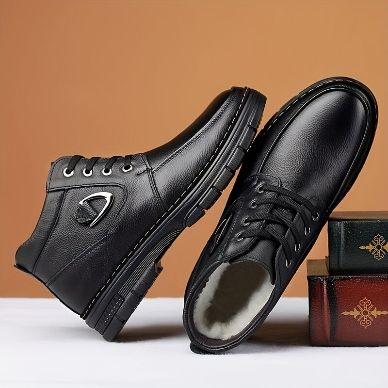 Warm Lined Winter Boots for Men with Lace Up Front