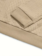 Mens mock neck sweater in Khaki, ribbed cuff and hem close-up