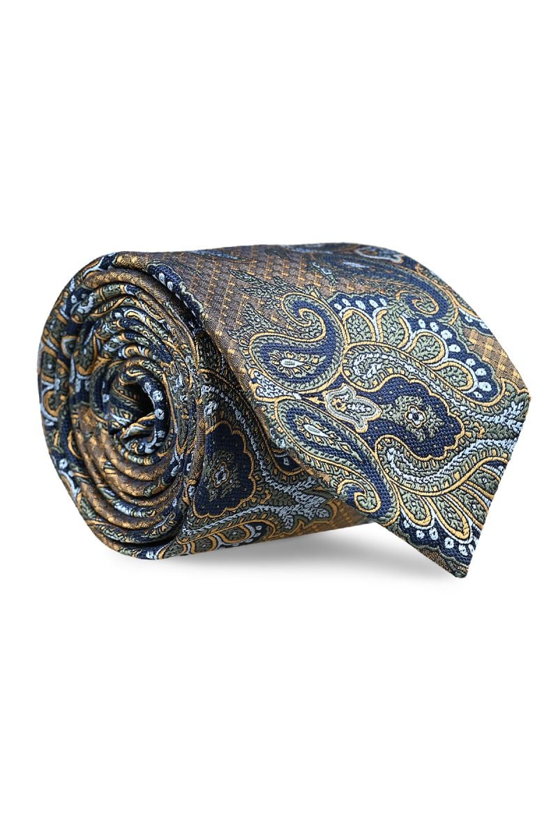 Men's Beige & Navy Paisley Silk Tie Jaded