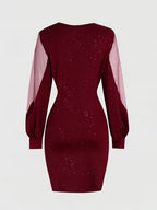 Womens mini dress in Burgundy, flat back view