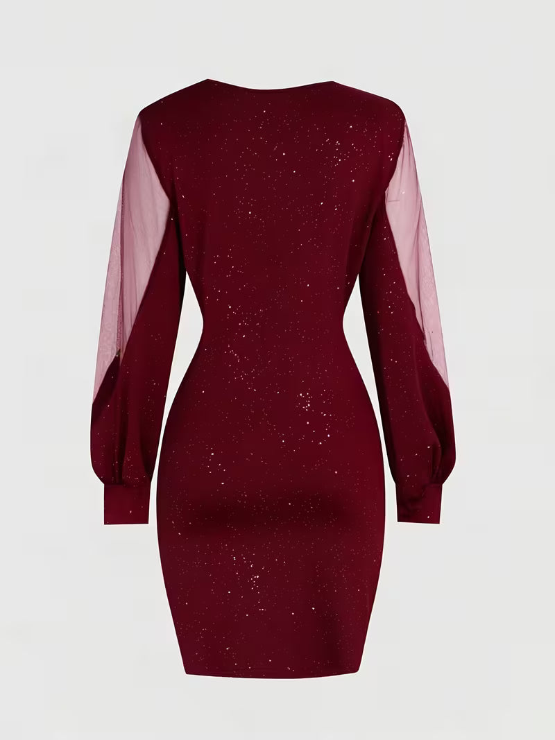 Womens mini dress in Burgundy, flat back view