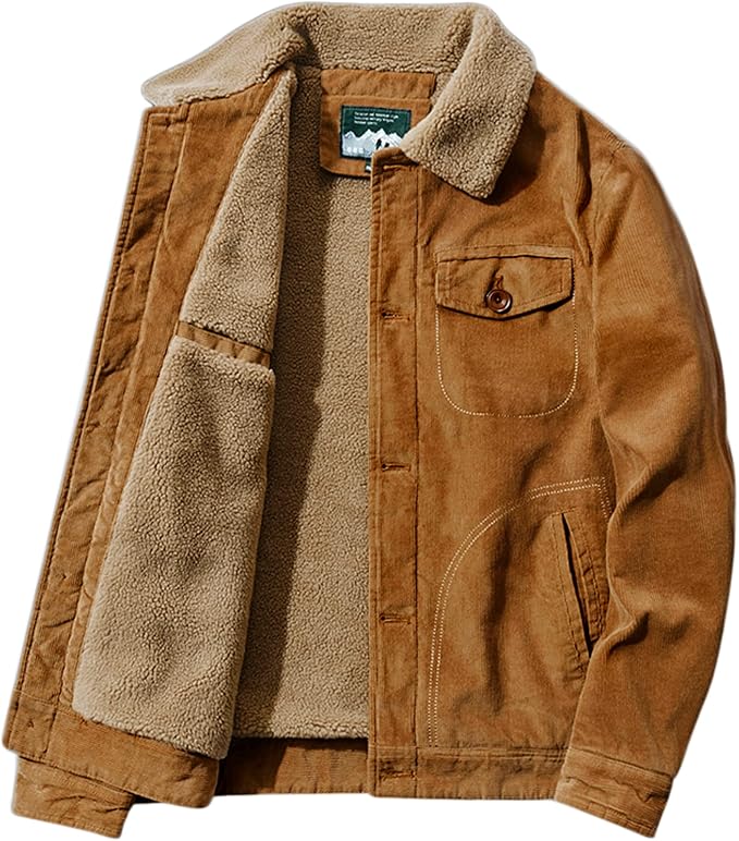 Khaki Sherpa Lined Corduroy Jacket for men