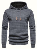 Mens waffle knit hoodie in Charcoal, front view with drawstring hood