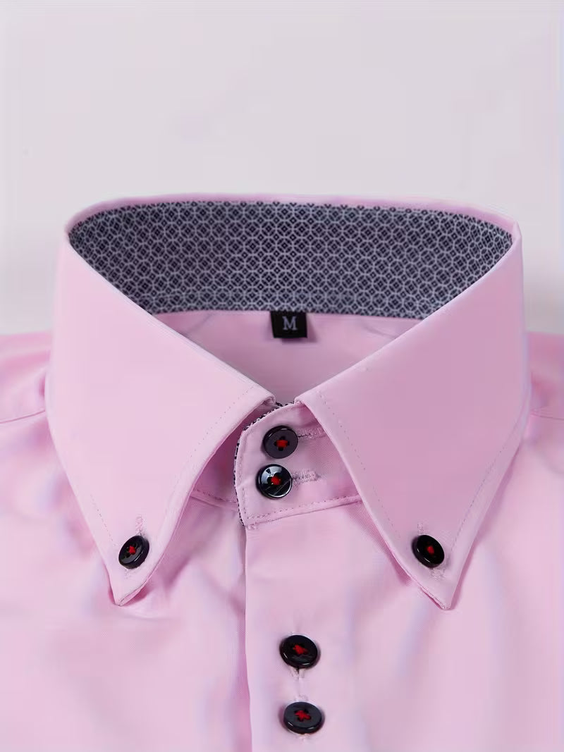 Mens dress shirt in Pink, close-up of the button down collar