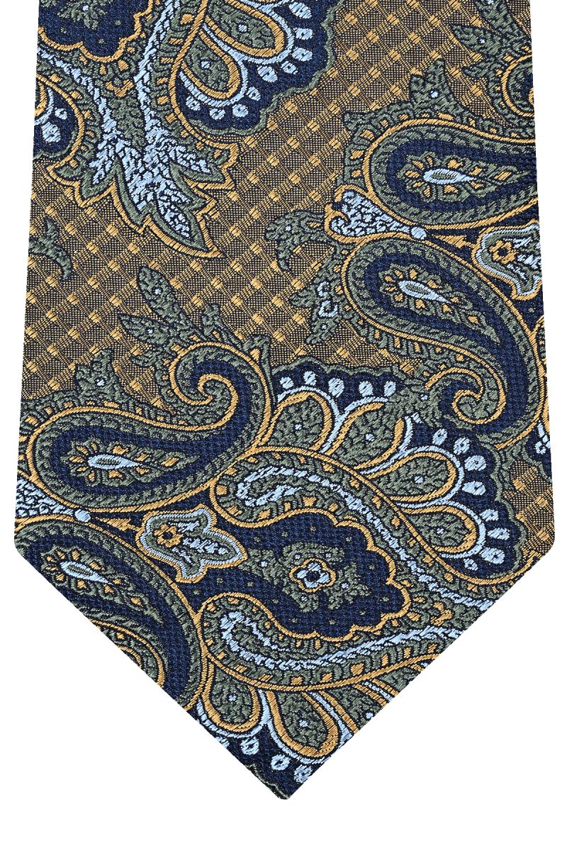 Men's Beige & Navy Paisley Silk Tie Jaded