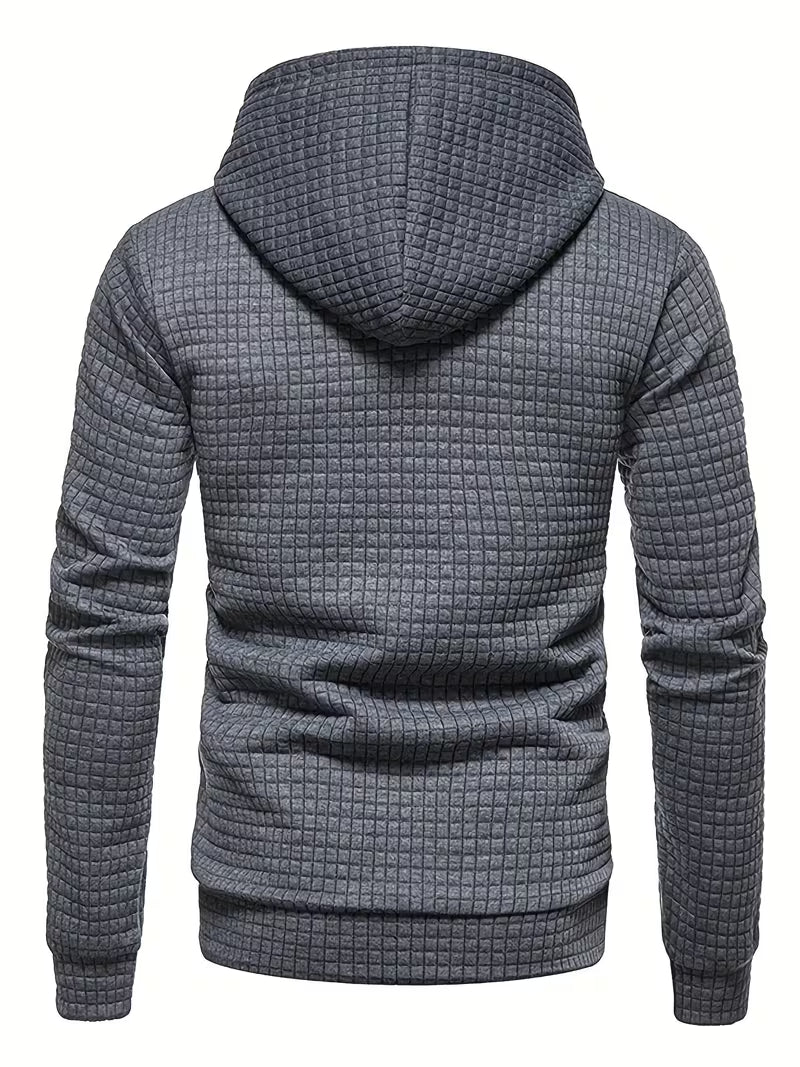 Mens waffle knit hoodie in Charcoal, back view