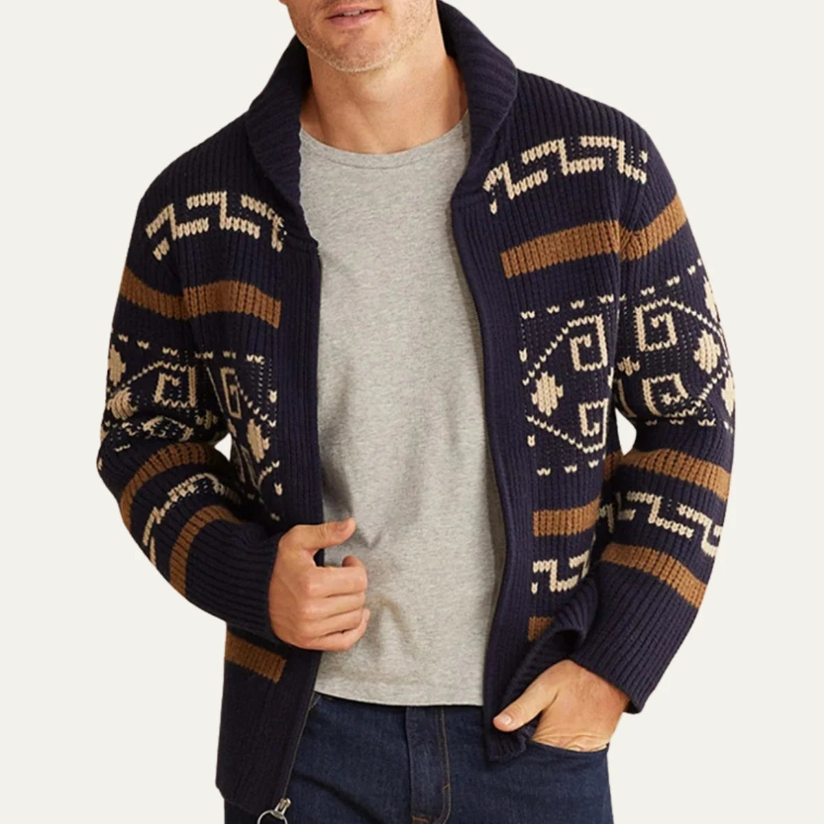 Nordic Patterned Cardigan for Men