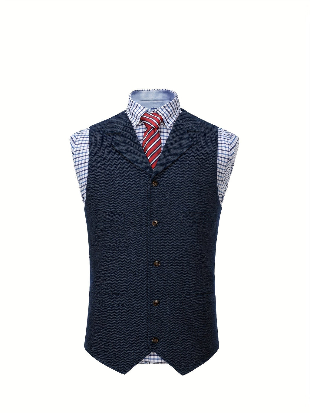 Herringbone Suit Vest for Men with Button Front