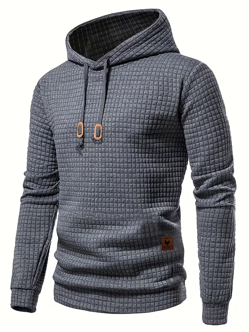 Mens waffle knit hoodie in Charcoal, three-quarter view