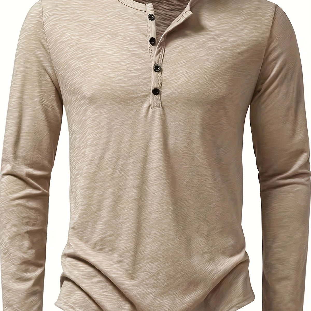 Curved Hem Henley Shirt with Button Placket