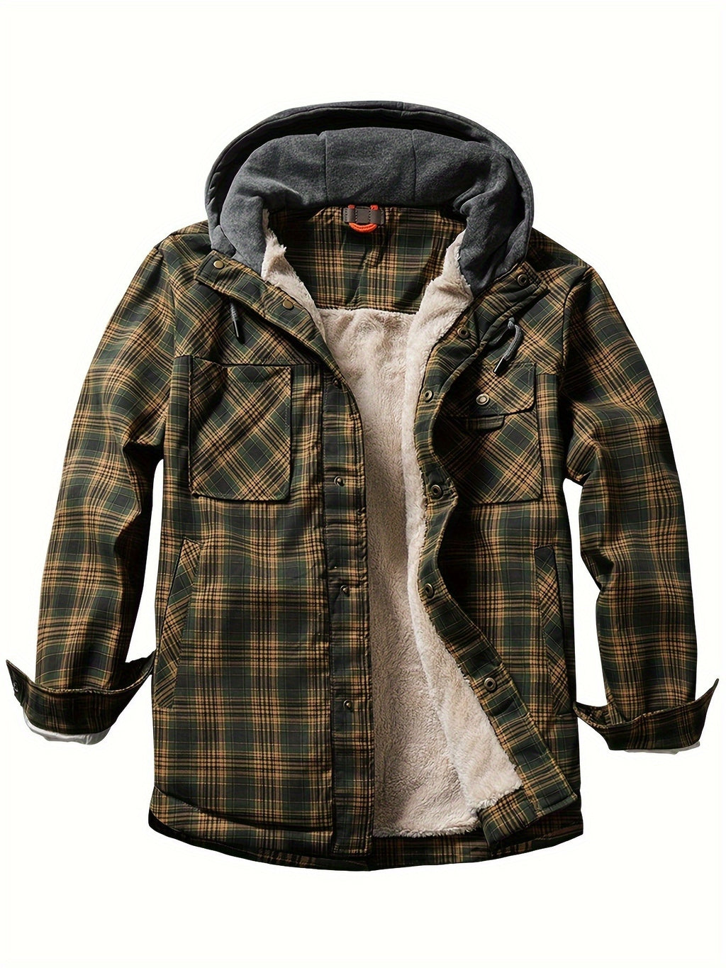 Olive Hooded Flannel Shirt Jacket for men