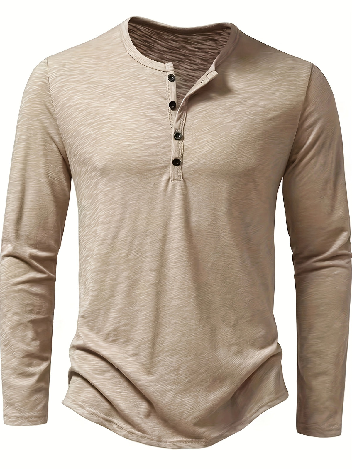 Curved Hem Henley Shirt with Button Placket