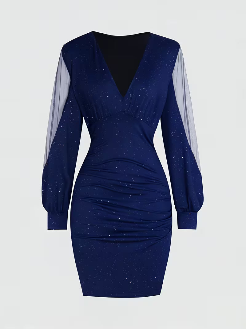Womens mini dress in Navy, flat front view