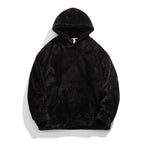 Mens fleece hoodie in Black, plush pile with kangaroo pocket, front view