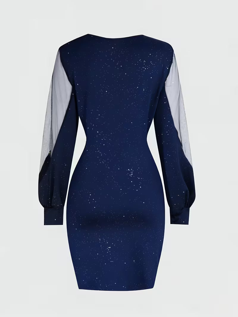 Womens mini dress in Navy, flat back view