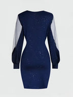 Womens mini dress in Navy, flat back view
