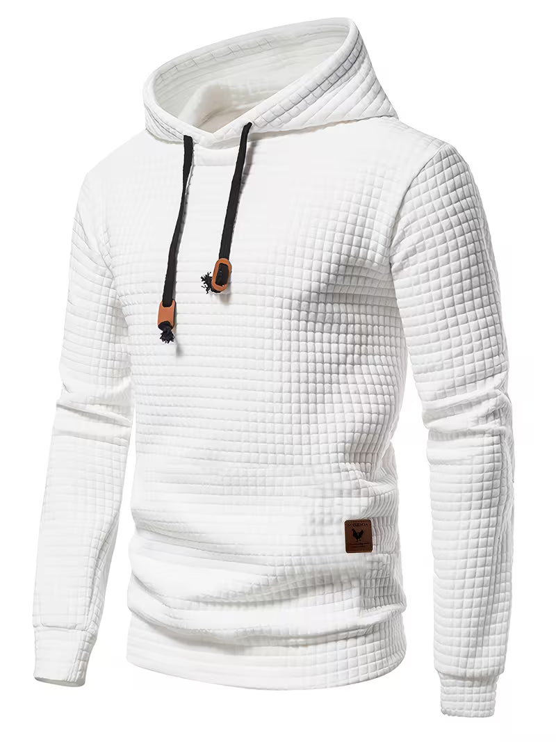Mens waffle knit hoodie in White, three-quarter view
