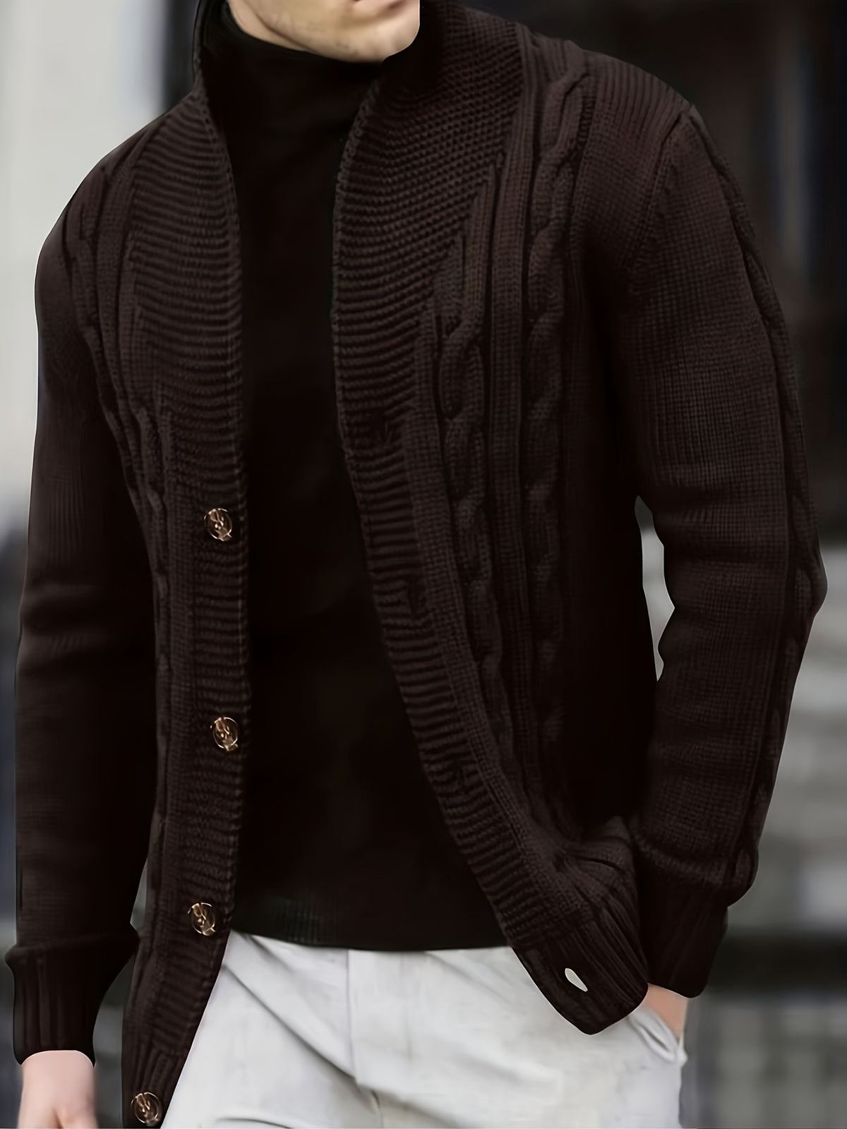 Dark Brown Shawl Collar Cardigan for men
