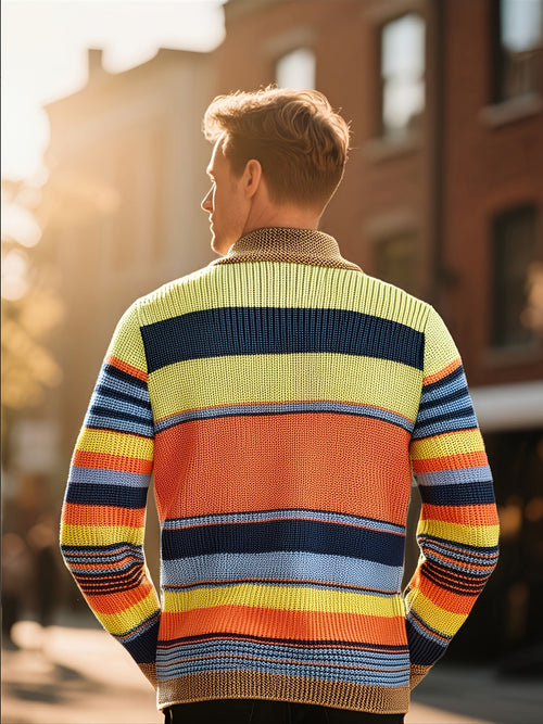 Chunky Knit Striped Cardigan for Men, view 1