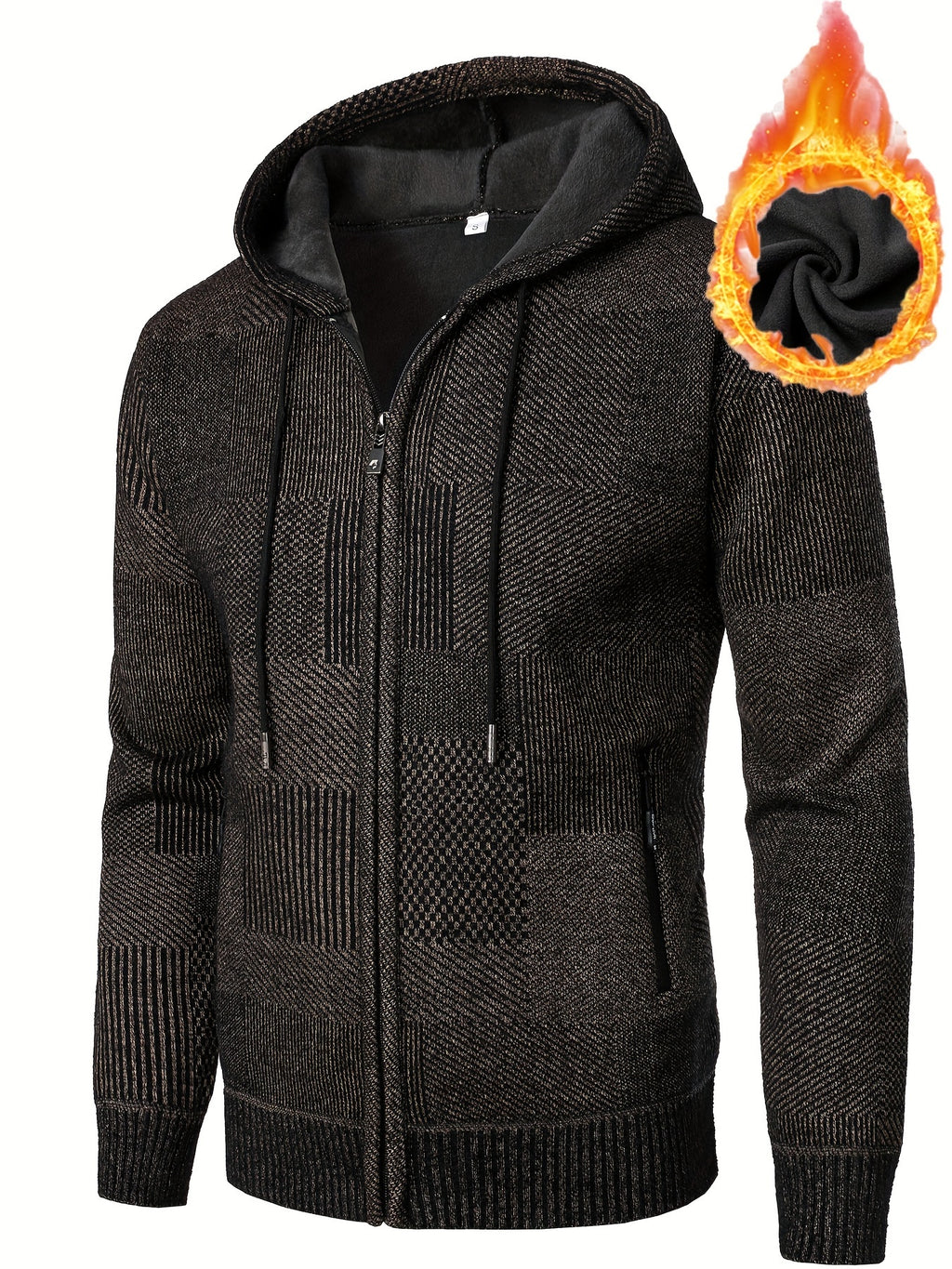 Dark Brown Fleece Lined Knit Hoodie for men