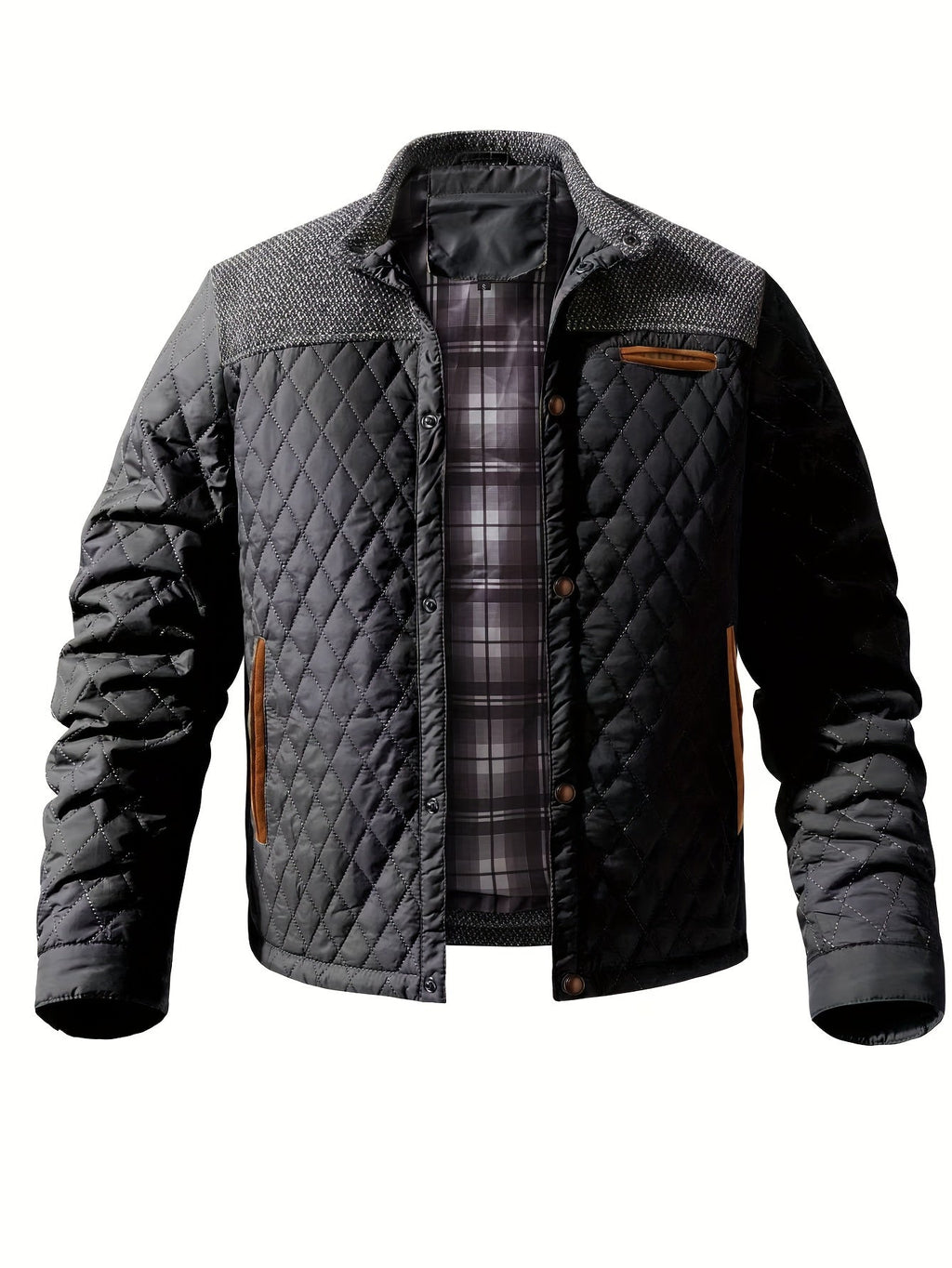 Black knit Shoulder Quilted Jacket for Men