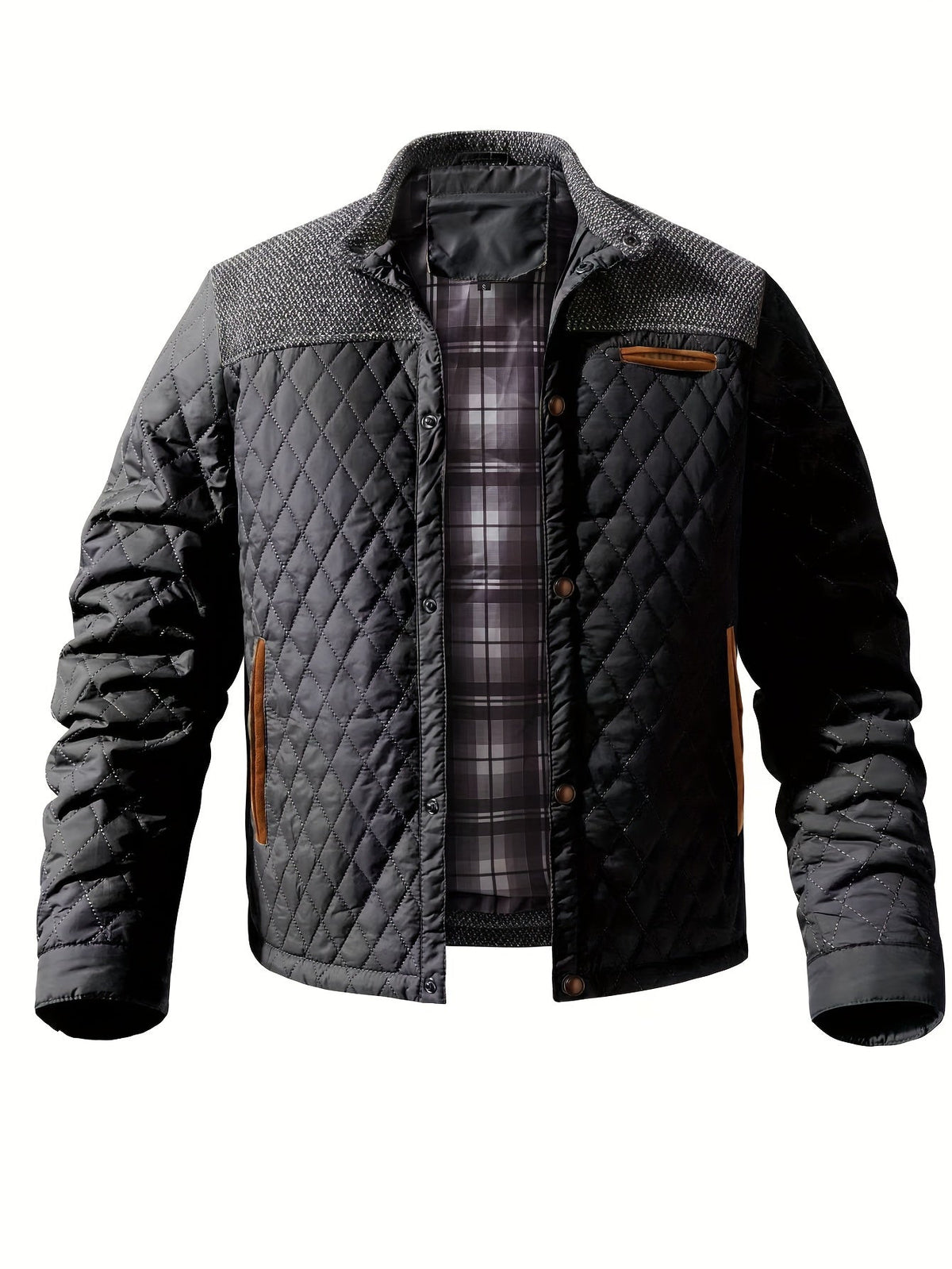 Black knit Shoulder Quilted Jacket for Men