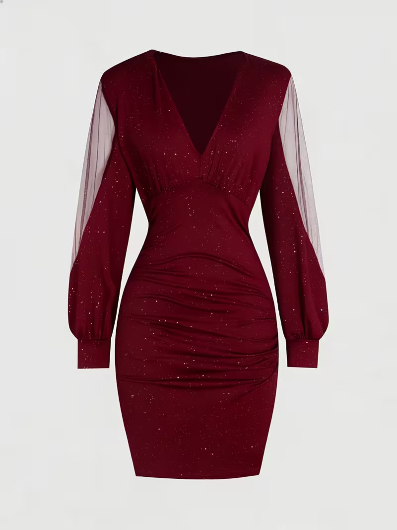 Womens mini dress in Burgundy, flat front view