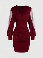 Womens mini dress in Burgundy, flat front view