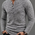 Marled Knit Henley Shirt with Button Placket