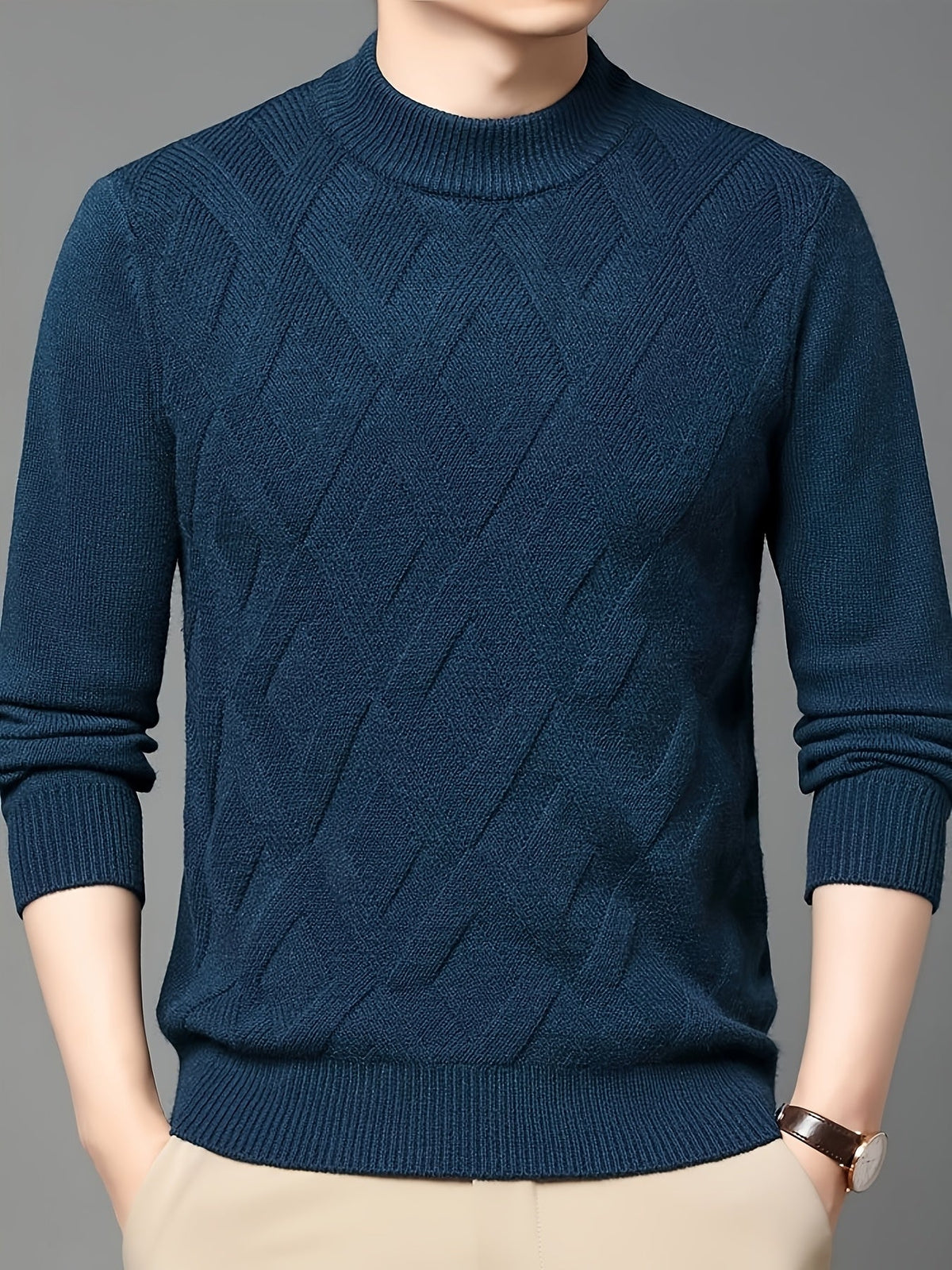 Diamond Texture Mock Neck Sweater for Men